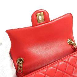 Pre Owned Chanel  Cc Coco Mark Matelasse Jeweled Double Chain Bag With Flap Shoulder In Lambskin Red