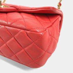 Pre Owned Chanel  Cc Coco Mark Matelasse Jeweled Double Chain Bag With Flap Shoulder In Lambskin Red