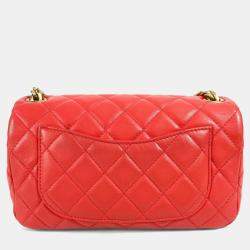 Pre Owned Chanel  Cc Coco Mark Matelasse Jeweled Double Chain Bag With Flap Shoulder In Lambskin Red