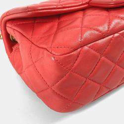 Pre Owned Chanel  Cc Coco Mark Matelasse Jeweled Double Chain Bag With Flap Shoulder In Lambskin Red