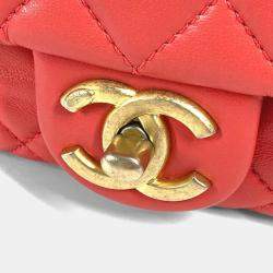 Pre Owned Chanel  Cc Coco Mark Matelasse Jeweled Double Chain Bag With Flap Shoulder In Lambskin Red