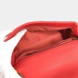 Pre Owned Chanel  Cc Coco Mark Matelasse Jeweled Double Chain Bag With Flap Shoulder In Lambskin Red