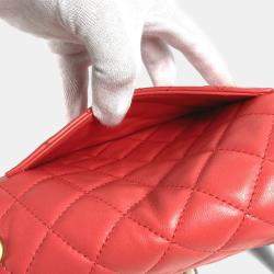 Pre Owned Chanel  Cc Coco Mark Matelasse Jeweled Double Chain Bag With Flap Shoulder In Lambskin Red