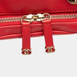 Pre Owned Chanel Matelasse Studs Coco Mark Chain Shoulder Bag In Red And Gold Lambskin