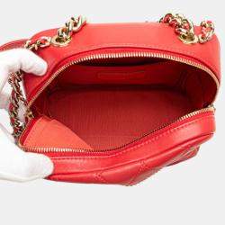 Pre Owned Chanel Matelasse Studs Coco Mark Chain Shoulder Bag In Red And Gold Lambskin