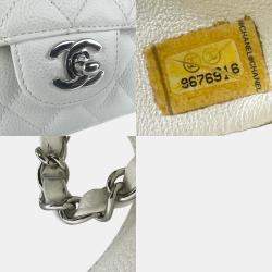 Pre Owned حقيبة كتف شانيل ماتيلسي جلد كافيار بلون معدني أبيض ومعدني فضي