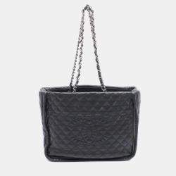 Pre Owned Chanel Matelasse Chain Tote Bag In Lambskin Leather Black