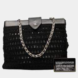 مملوكة مسبقًا Chanel Black CC Crochet Raffia Chain Tote
