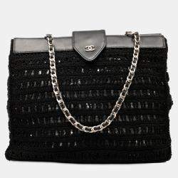 مملوكة مسبقًا Chanel Black CC Crochet Raffia Chain Tote