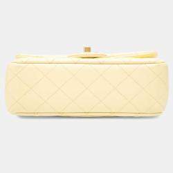 Pre Owned Chanel Yellow Mini Rectangular Classic Lambskin Sweet Camellia Flap