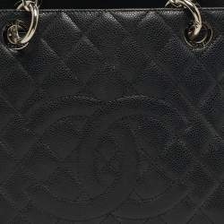 Pre Owned حقيبة يد شانيل "غراند شوبر" جلد كافيار أسود مبطن