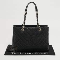 Pre Owned حقيبة يد شانيل "غراند شوبر" جلد كافيار أسود مبطن