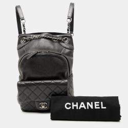 Pre Owned Chanel Black Small CC Calfskin Drawstring Flap Backpack