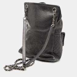 Pre Owned Chanel Black Small CC Calfskin Drawstring Flap Backpack