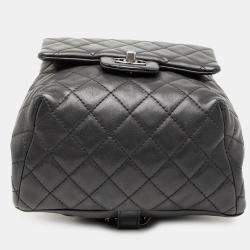 Pre Owned Chanel Black Small CC Calfskin Drawstring Flap Backpack