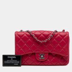 Pre Owned حقيبة قلاب شانيل بثلاثة طيات وردي متوسطة مضلعة جلد الحمل