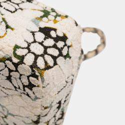 Pre Owned حقيبة شانيل كلاسيك ميديم قلاب مزدوج قماش مبطن أزهار أبيض تشيفرون