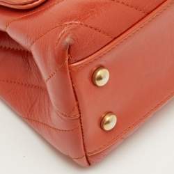 Pre Owned Chanel Mini Coco Orange Chevron Leather Top Handle Bag