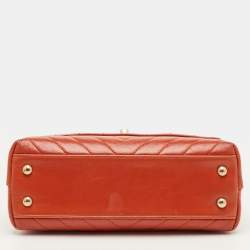 Pre Owned Chanel Mini Coco Orange Chevron Leather Top Handle Bag