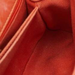 Pre Owned Chanel Mini Coco Orange Chevron Leather Top Handle Bag