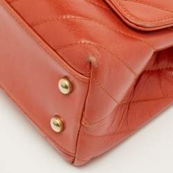 Pre Owned Chanel Mini Coco Orange Chevron Leather Top Handle Bag