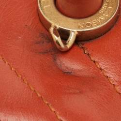 Pre Owned Chanel Mini Coco Orange Chevron Leather Top Handle Bag