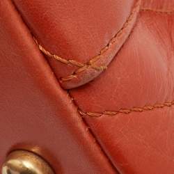 Pre Owned Chanel Mini Coco Orange Chevron Leather Top Handle Bag