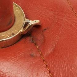 Pre Owned Chanel Mini Coco Orange Chevron Leather Top Handle Bag