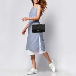 Pre Owned Chanel Reissue 2.55 227 Black Croc Effect Satin Flap Bag