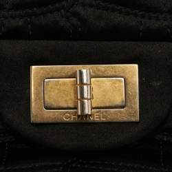 Pre Owned Chanel Reissue 2.55 227 Black Croc Effect Satin Flap Bag