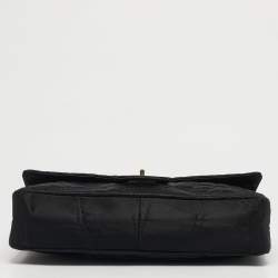 Pre Owned Chanel Reissue 2.55 227 Black Croc Effect Satin Flap Bag