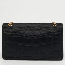 Pre Owned Chanel Reissue 2.55 227 Black Croc Effect Satin Flap Bag