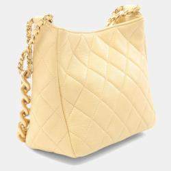 Pre Owned Chanel Matelasse Small Hobo Bag Shoulder Lambskin Sheepskin Yellow