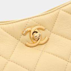 Pre Owned Chanel Matelasse Small Hobo Bag Shoulder Lambskin Sheepskin Yellow