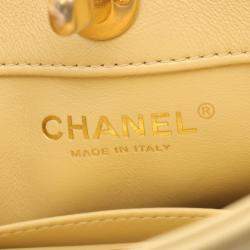 Pre Owned Chanel Matelasse Small Hobo Bag Shoulder Lambskin Sheepskin Yellow