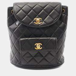Pre Owned Chanel Matelasse Backpack Bag In Lambskin Leather Black