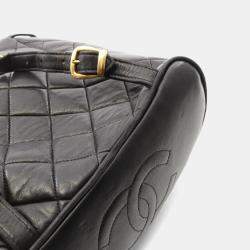 Pre Owned Chanel Matelasse Backpack Bag In Lambskin Leather Black