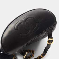 Pre Owned Chanel Matelasse Backpack Bag In Lambskin Leather Black