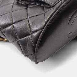 Pre Owned Chanel Matelasse Backpack Bag In Lambskin Leather Black