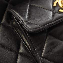 Pre Owned Chanel Matelasse Backpack Bag In Lambskin Leather Black