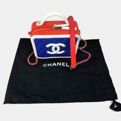 مملوكة مسبقًا Chanel Coco Mark Cc Filigree Vanity Bag Tricolor Shoulder Caviar Leather Red