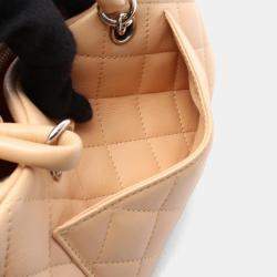مملوكة مسبقًا Chanel Cambon Mini Bowling Bag Handbag Leather Patent Beige