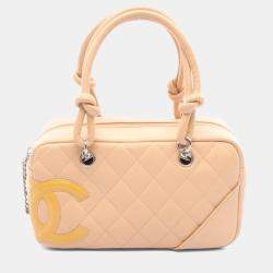 مملوكة مسبقًا Chanel Cambon Mini Bowling Bag Handbag Leather Patent Beige