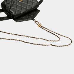 Pre Owned Chanel Coco Mark Matelasse Body Bag/Waist Bag/Pouch 2-Way Black Lambskin