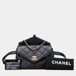 Pre Owned Chanel Coco Mark Matelasse Body Bag/Waist Bag/Pouch 2-Way Black Lambskin