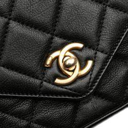 Pre Owned Chanel Coco Mark Matelasse Body Bag/Waist Bag/Pouch 2-Way Black Lambskin
