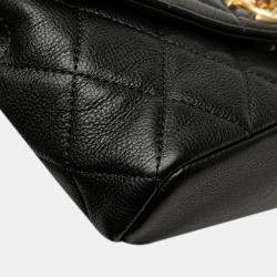 Pre Owned Chanel Coco Mark Matelasse Body Bag/Waist Bag/Pouch 2-Way Black Lambskin