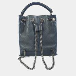 Pre Owned Chanel Matelasse Cc Coco Mark Chain 3-Way Drawstring Handbag Bag Shoulder Leather Blue