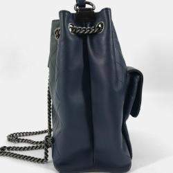 Pre Owned Chanel Matelasse Cc Coco Mark Chain 3-Way Drawstring Handbag Bag Shoulder Leather Blue