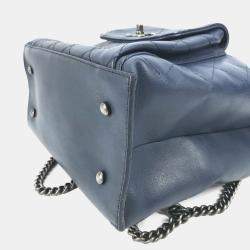 Pre Owned Chanel Matelasse Cc Coco Mark Chain 3-Way Drawstring Handbag Bag Shoulder Leather Blue